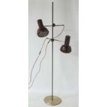 Vintage Retro : A Danish designed brown aluminium twin lamp multi directional spot lamp / standard