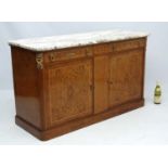 A Continental circa 1900 marble topped side cabinet with ormolu mounts 58" wide x 21 3/4" deep x