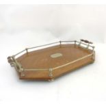A late 19thC oak and silver plate galleried octagonal tray 21 3/4" long x 14" wide x 2 5/8" high