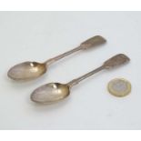 A pair of Victorian silver fiddle pattern teaspoons hallmarked London 1892 maker James Wakely &