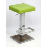 Vintage Retro : a light lime green leather topped breakfast bar stool with chromed square column ,