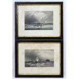 Art Union Engravings, Two monochrome engravings, ' Rough Weather ' by Copley Fielding,