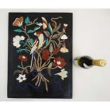 Pietra Dura : A slate panel depicting various specimen stones,