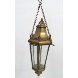 A late 19thC brass hexagonal hanging lamp / lantern 27 1/2" high CONDITION: Please