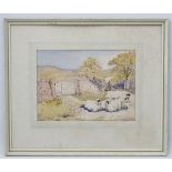 A Wilson 1975, Watercolour, ' Gateway , Holme Fell ' with sheep and shepherd,