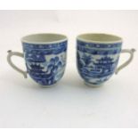 A pair of blue and white Chinese coffee cups,