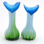Art Glass : A pair of studio art glass retro vases in green, blue,