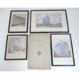 Ephemera: Four framed picture prints and a folder with captioned photographs, a map,