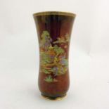 A 20th C Fieldings Crown Devon Rouge Royale Lustre vase depicting a Japanese temple garden