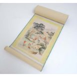 A Chinese hanging scroll depicting children playing in a pagoda garden scene, 61'' long,