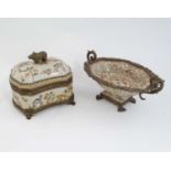 Two ceramic and patinated brass trimmed items to include a large ceramic Victorian style trinket