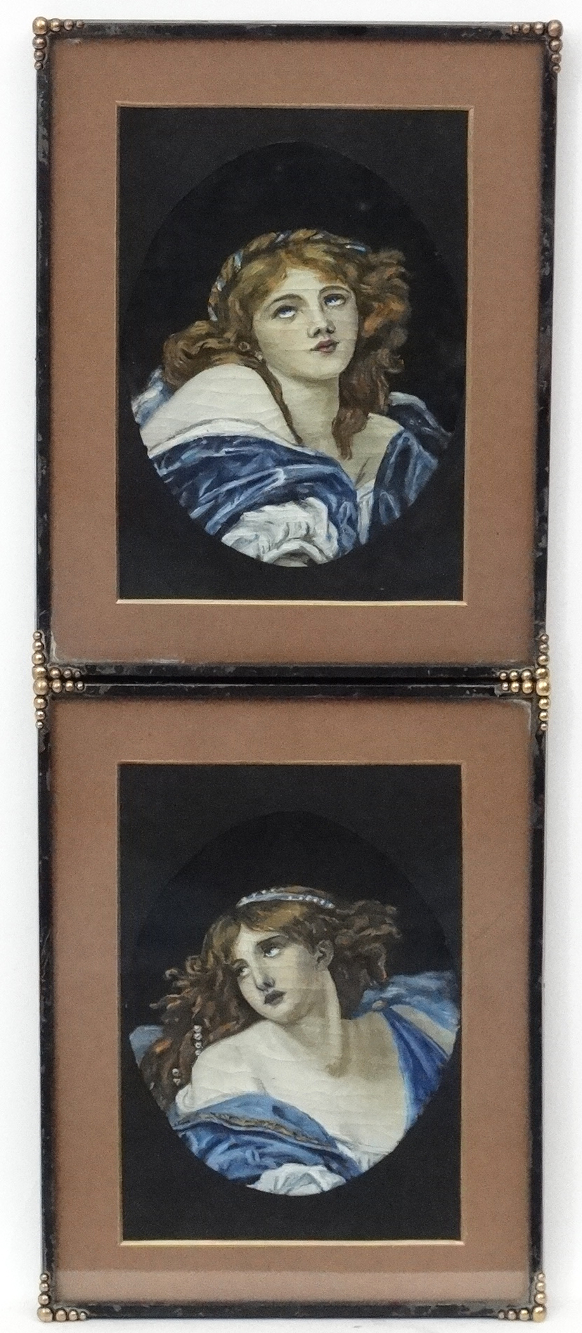 C.1900 Italian School, Oil oval, a pair, Female figures wearing a head band.