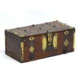 A Renaissance? steel copper and brass with punch decorated hardwood box / small chest opening to