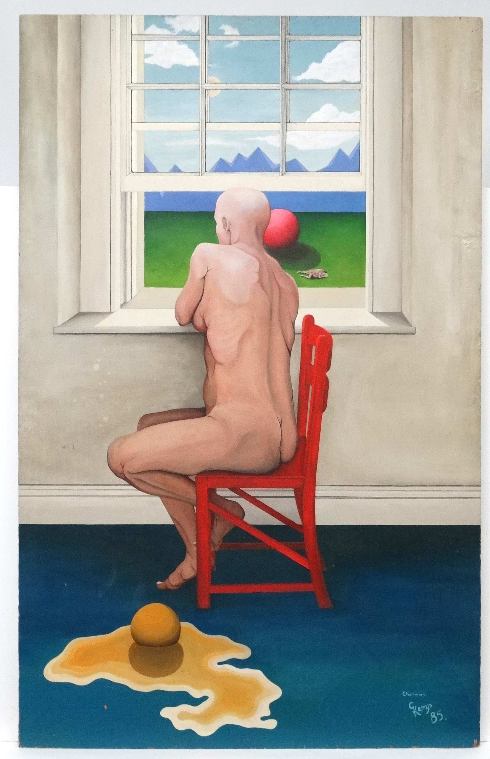 C Kemp XX, Oil on board, ' Charmian ' Large surreal nude, Titled ,
