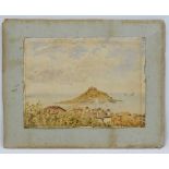 FM c. 1910 Cornish School, Pencil and watercolour, View of St Michael's Mount from Marazion .