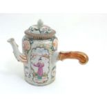 A Chinese famille rose tea pot with side handle,