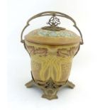 A 21stC art nouveau style slop pail bucket with gold metal detail to lid, handle and 4 footed stand,