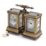 Compendium Desk Set : A brass cased carriage clock and barometer mounted as one,