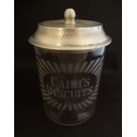 Shop Advertising : A glass jar etched ' Carr's Biscuits' with aluminium lid marked' Meredith &
