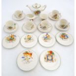 An early / mid 20thC children's Nursery Rhyme teaset , comprising 8 plates, 6 cups, 6 saucers,