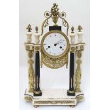 French Empire Portico Clock : A 19 th C White marble ,
