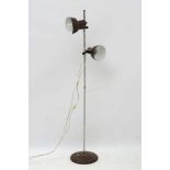 Vintage Retro : A Danish designed standard lamp with brown liveried twin lamp multi directional
