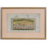 18th / 19 thC Mughal Miniature Art, Watercolour and gouache on paper, Indian Royal Hunting Party ,