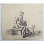 Miss Smith XIX, Pencil, Sat on a jetty, Signed under.
