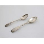 2 silver fiddle pattern teaspoons : 1 hallmarked London 1829 maker T Cox Savory and London 1863