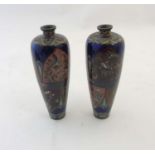 Chinese Cloisonne : A pair of vases with gold stone and gold plate decoration.