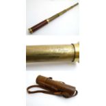 A Victorian five - draw telescope with mahogany and brass fittings and in leather case,