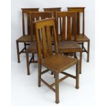 Arts and Crafts - Morris & Co: A set of 6 oak dining chairs with Macmurdo style front feet 39 1/4"