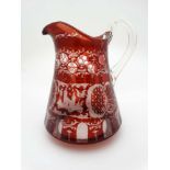 A ruby and clear class jug with flash cut decoration 8 1/4" high CONDITION: Please