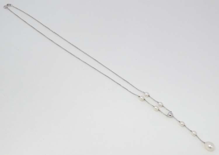 A 9ct white gold necklace set with pearls . - Image 4 of 4
