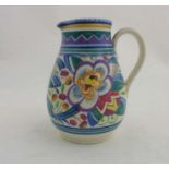 A c1935-37 Early Poole 'Leo the Lion' pattern jug designed by Truda Adams Carter and painted by