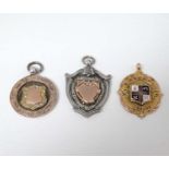 Football Interest : 3 fobs, a 9ct gold fob engraved ' Spencer Cup Finalists ',