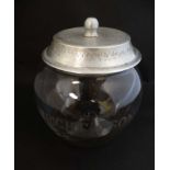 Shop Advertising : A glass jar etched ' Wright and Son' with aluminium lid marked' Meredith &