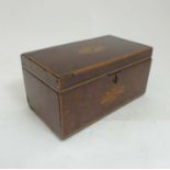A late 19thC Neoclassical Sheraton style mahogany box with ebony and satinwood and fan inlay.