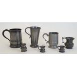 A collection of 7 19thC and later pewter items to include a tankard marked 'Crown and Rose Pewter' ,