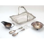 Assorted silver plated wares to include cake basket, salad servers,