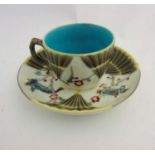 A late 19thC Wedgewood Majolica Argenta 'Fan' pattern Cup & Saucer ,