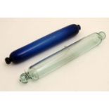 An aqua glass rolling pin 18" long together with a blue glass rolling pin (2) CONDITION: