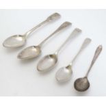 5 assorted silver spoons to induce 1 x Sheffield 1910 maker W S Savage & Co.