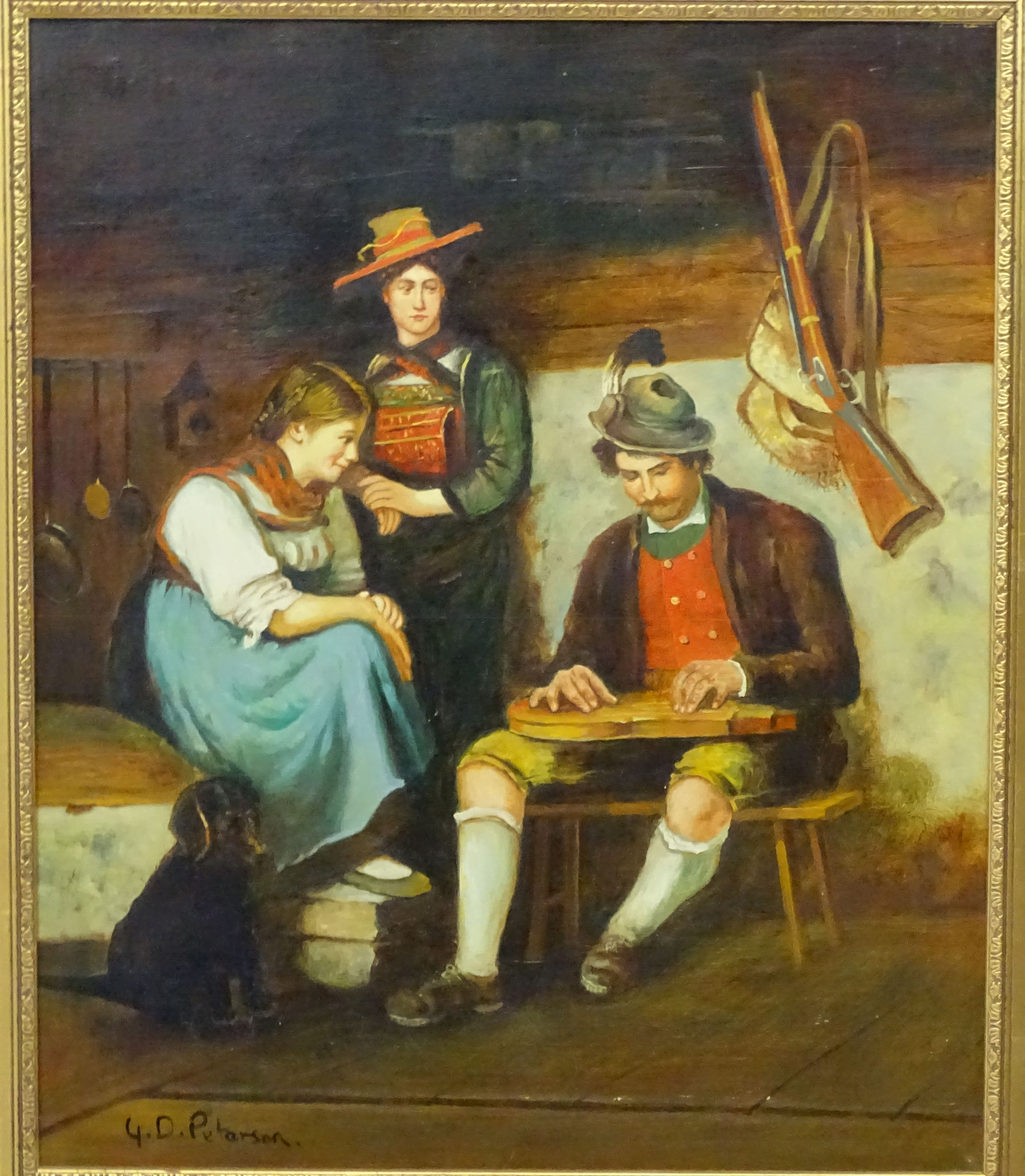 G D Peterson XX Continental, Oil on canvas, The Tyrolean Autoharp musician, Signed lower left. - Image 3 of 4