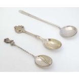 3 various silver spoons to include 2 Souvenir teaspoons spoons one hallmarked Birmingham 1913 maker