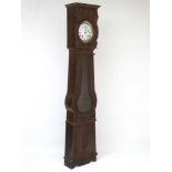 Comptoise French longcase clock : a 19 th C 8 day painted (inlaid oak style) pine cased clock with