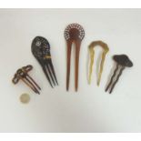 Vintage celluloid/ faux tortoise shell etc hair combs/pins some set with paste (5)