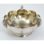 A Lambidis silver plate bowl having 3 ducks head decoration and gilded interior approx 6 1/4"