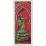 Mid XX Spanish School, Pastel, Flamenco dancer with castanets on a Moorish doorway.