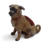 A novelty cold painted bronze pin cushion formed as a seated pug dog. 21st C.